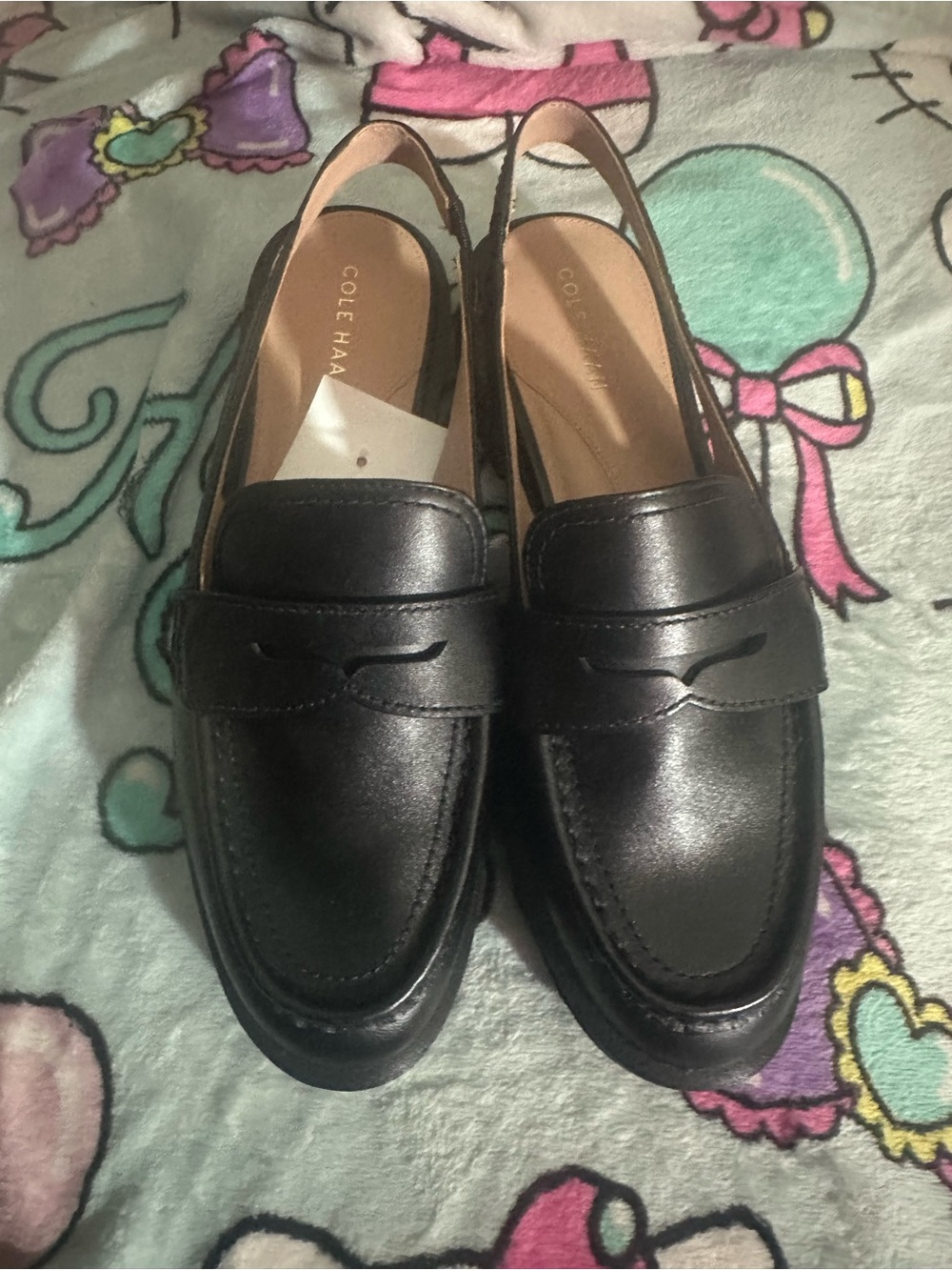 Cole Haan Black Gwendolyn Sling Back Leather Penny Loafers